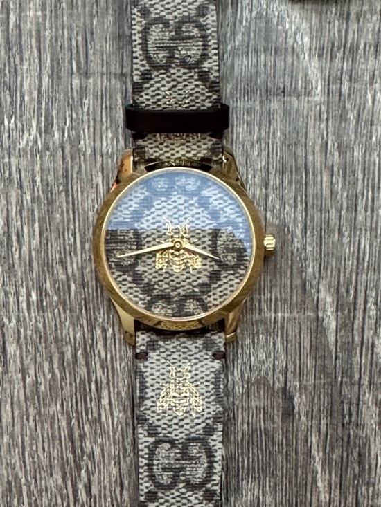 Gucci Other - Gucci Gold-Tone Case Brown & Beige Monogram Canvas Men's Watch